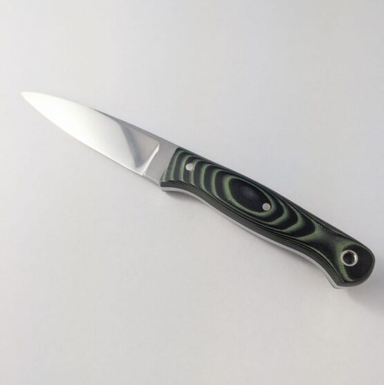 Knife with a handle made from G10 black/lime green scales