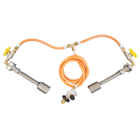 Assembled Gas Forge Dual Small Burner Set with Hose and Regulator 82mj/hr - POL