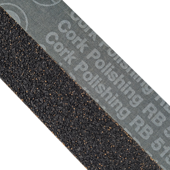 Hermes Cork Finishing and Polishing Belts 2 x 60" (50 x 1525mm) - 600 Grit w/ a flexible abrasive surface ideal for blending scratches & contours. These belts produce a very consistent belt finish.