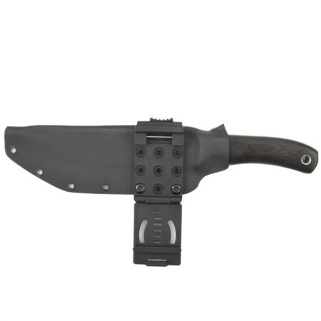 Kydex dots ultimate belt attachment fitted to a black kydex sheath with knife inserted