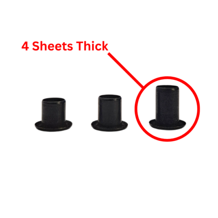 Kydex Eyelets showing 3 sizes available. Pointing to 4 sheet thickness eyelet