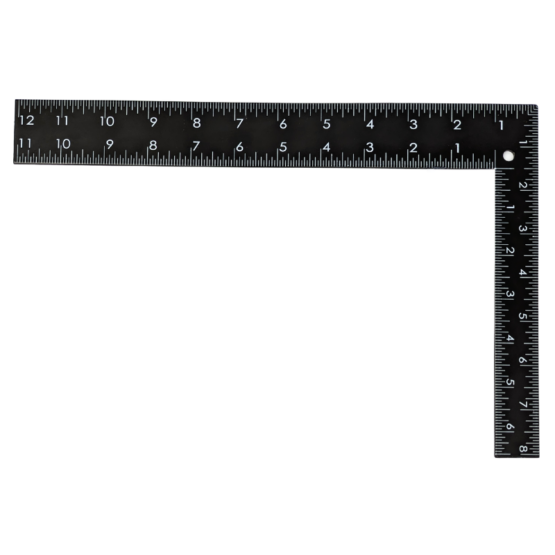 Imperial side of Leatherworking steel square ruler, showing 8" by 12"