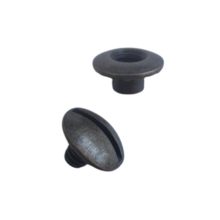 Open Back Screw Posts. Used to fasten to pieces of leather together, often on belt and straps end loops that are a total of 3mm in thickness.