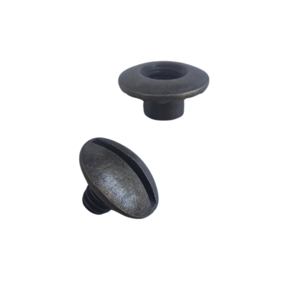 Open Back Screw Posts. Used to fasten to pieces of leather together, often on belt and straps end loops that are a total of 3mm in thickness.