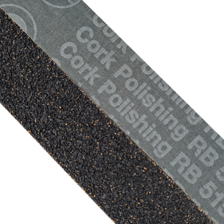 Hermes Cork Finishing and Polishing Belts 2 x 48" (50 x 1220mm) w/ a flexible abrasive surface ideal for blending scratches & contours. These belts produce a very consistent belt finish.