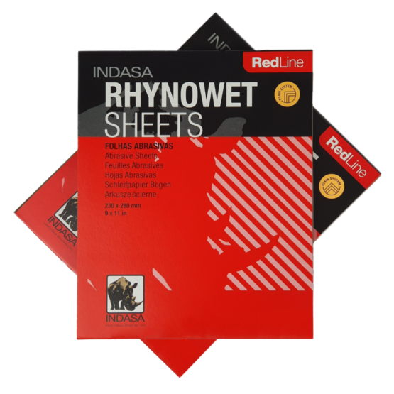 2x 50 sheet packs of Rynowet Red Line Wet and Dry Sandpaper stacked together