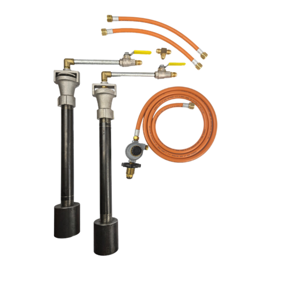 Gas Forge Dual Large Burner Set with Hose and Regulator 130mj/hr - POL