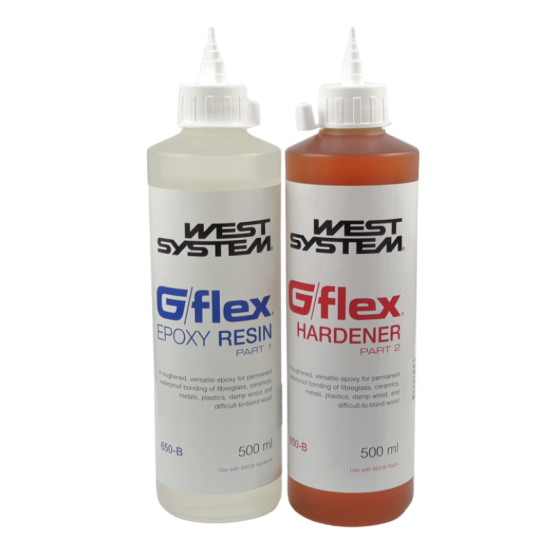 G/flex 650 Epoxy Kit 1000 ml containing 500 ml of G/flex Epoxy Resin and 500 ml of G/flex Hardener in recappable bottles