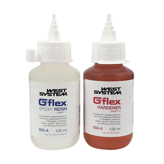 G/flex 650 Epoxy Kit 250 ml containing 125 ml of G/flex Epoxy Resin and 125 ml of G/flex Hardener in recappable bottles