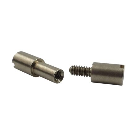 1/4" nickel silver corby bolt unscrewed showing the male and female halves