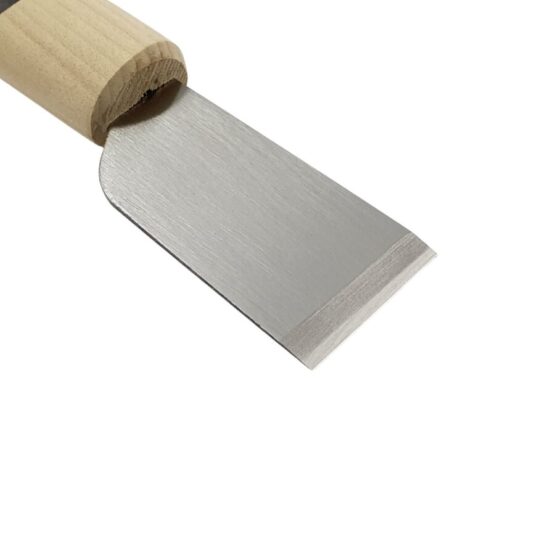Close up of blade on leather cutting knife 36 mm wide