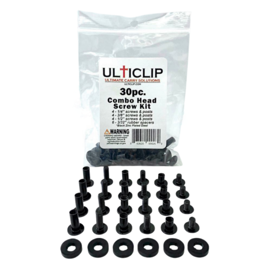 Ulticlip 30 piece screw kit containing screws, posts and spacers