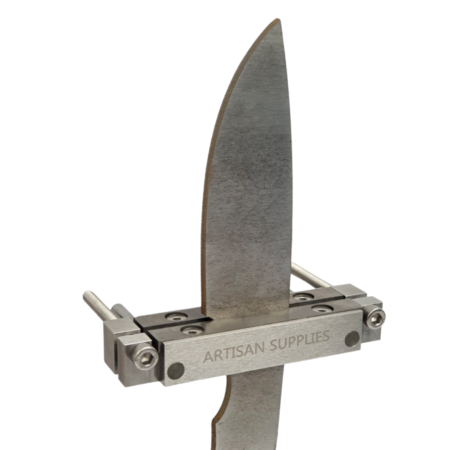 Artisan supplies Mate carbide faced file guild clamped to hunter knife blank