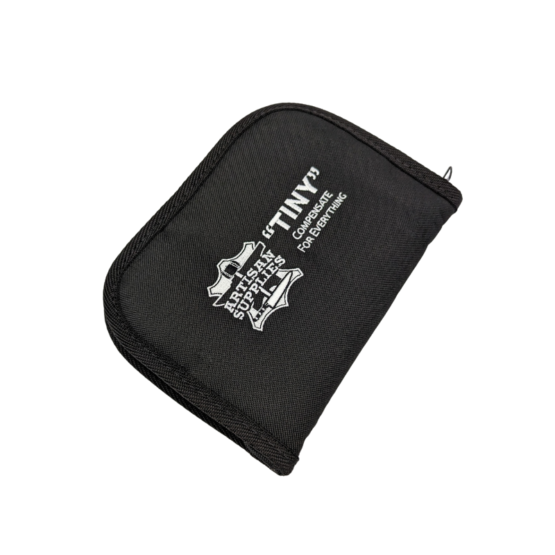 Front of the padded and embroidered protective case supplied with the Artisan Supplies Tiny Large Carbide File Guide.