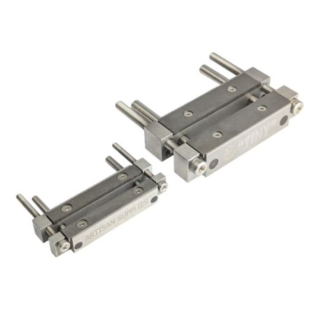 Artisan Supplies Tiny Large Carbide File Guide and more compact Artisan Supplies Mate Carbide Faced File Guide. Sold separately