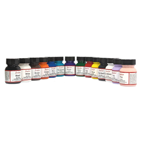 angelus-acrylic-leather-paints-all-colourways Angelus Leather Acrylic Paints 1fl. oz. (29ml), used to paint on leather sneakers, jackets, boots, purses, and more
