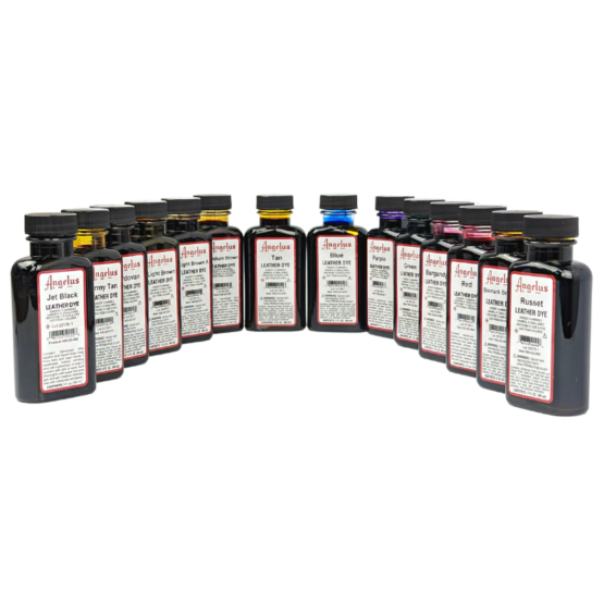 Angelus Leather Dyes 3fl. oz. (~90ml) are a permanent alcohol-based liquid dye, primarily designed for use on smooth leather articles like shoes, bags, clothing, furniture and more.