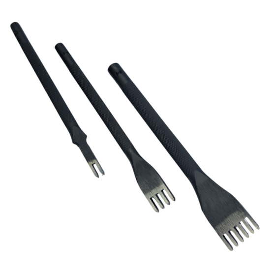 Kyoshin Elle European Style Stitching Chisel 3mm. Create evenly spaced flat slanted stitiching hole. Available in 2, 4 and 6 prong