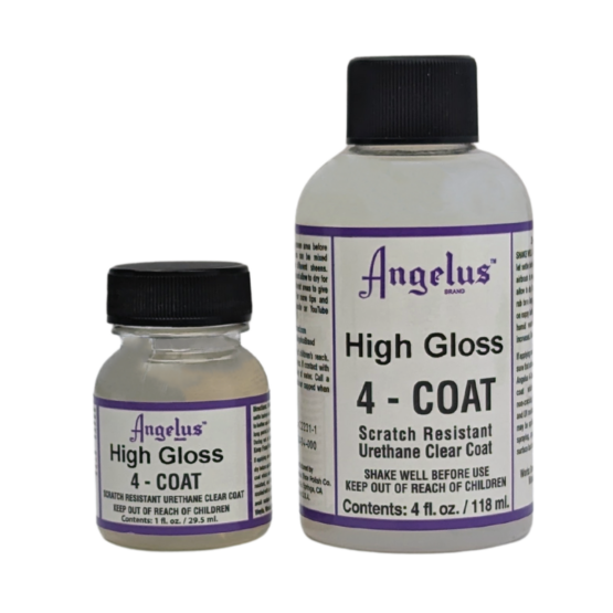 Angelus 4-Coat Urethane Clear Coat - High Gloss (#904). Available in both 1 fl. oz (29.5ml) and 4 fl. oz. (118ml)