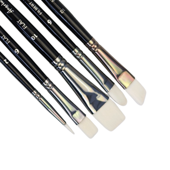 Close Up of 5 Brush Ends of Angelus Paint Brush Set