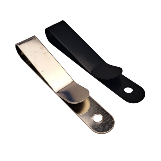 narrow-spring-belt-holster-clips Narrow Spring Belt and Holster Clips. Available in Matte Black and Nickel Plate