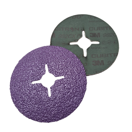 3M™ Cubitron II 982CX Pro Fibre Disc - 36 Grit. Re-engineered 3M Precision-Shaped Grain, these fibre discs take the cutting speed and life of 3M™ Cubitron™ II Abrasives to a new level. Available in 36+ grit for medium and high-pressure applications like weld grinding, beveling and heavy deburring.