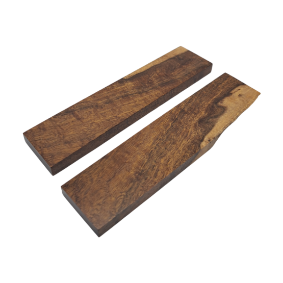 Yandiwa Stabilised Ringed Gidgee Folding Knife Scales *B018. Each scale measures approximately 117 x 16-22 x 7 mm.