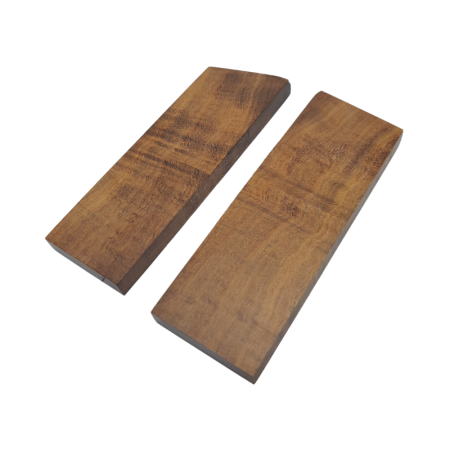 Yandiwa Stabilised York Gum Burl Folding Knife Scales *B017. Each scale measures approximately 100 x 35 x 8 mm.