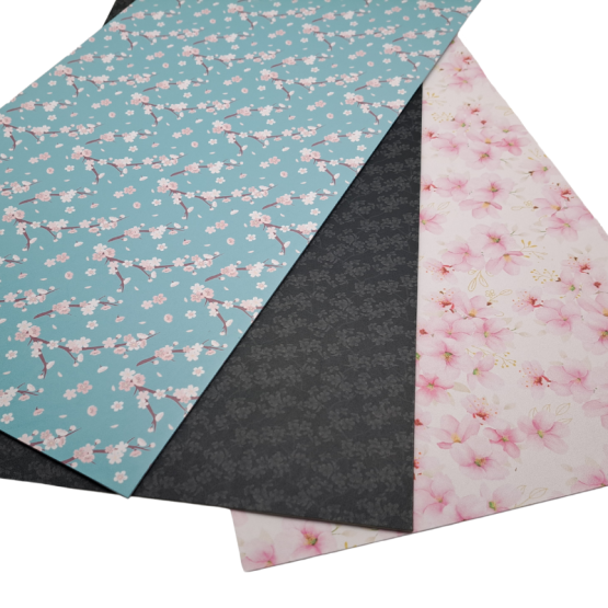 kydex-sheets-cherry-blossom Kydex Sheet 2mm (0.08″) x 300mm x 600mm Cherry Blossoms. Designs include colours of Black, White with Pink and Tiffany Blue.